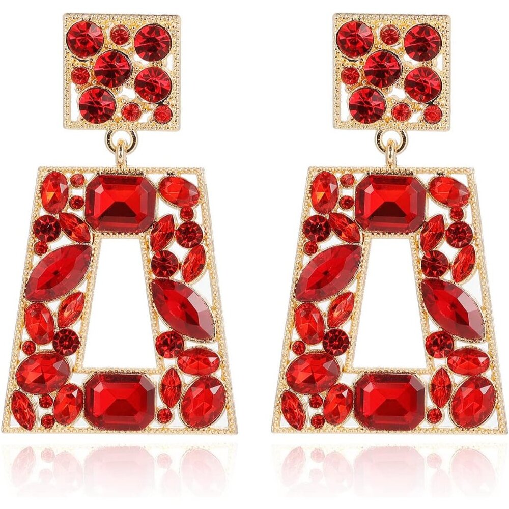 Rhinestone Rectangle Statement Earrings Colorful … - image 1